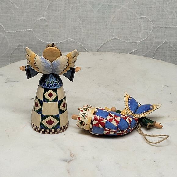 Jim Shore Heartwood Creek Angels 2002 Pair Mini 4" Folk Art Patchwork Figurines - Picture 6 of 12